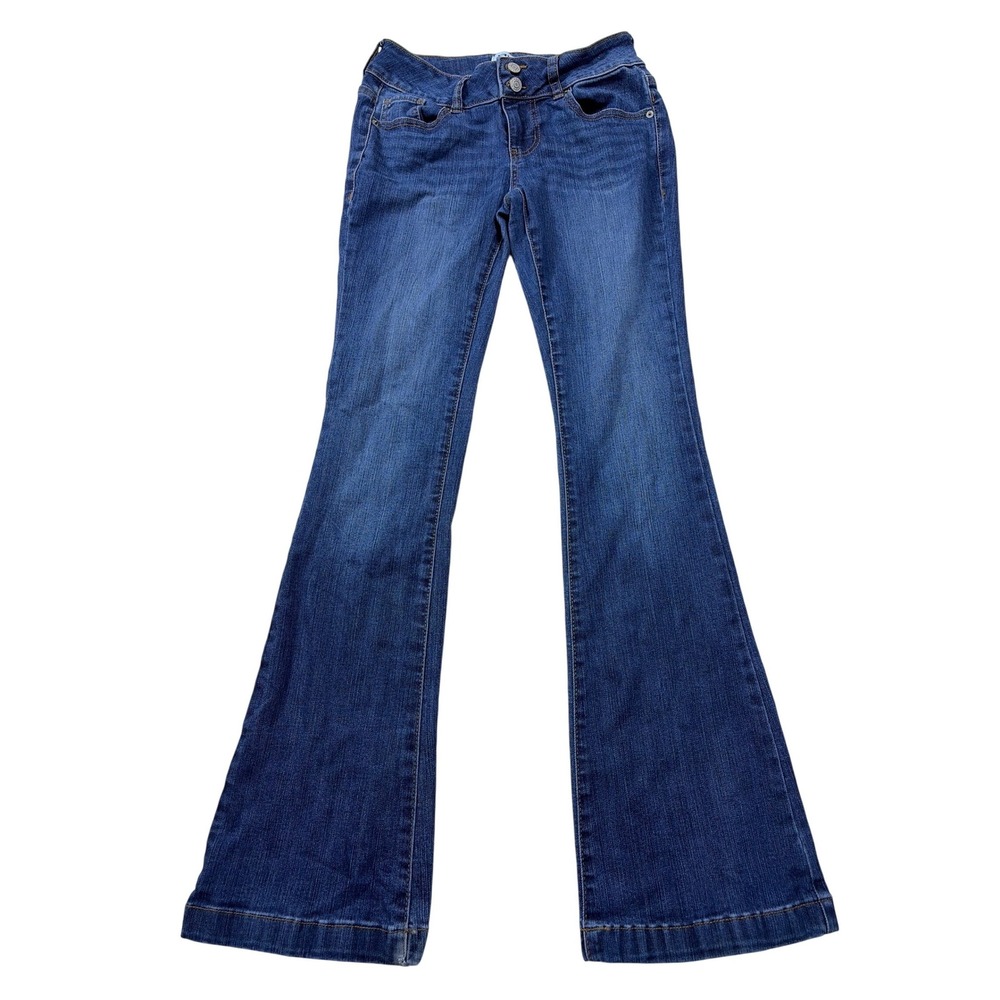RSQ Womens Blue Flare Jeans Medium Wash Stretch Denim Size 25 Double Button